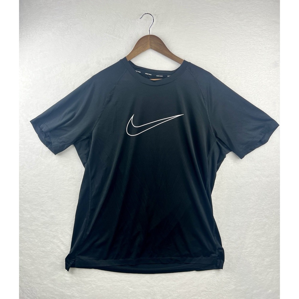 Nike Pro Shirt Mens XXL Black Performance Swoosh Logo Dri Fit Slim fit Casual